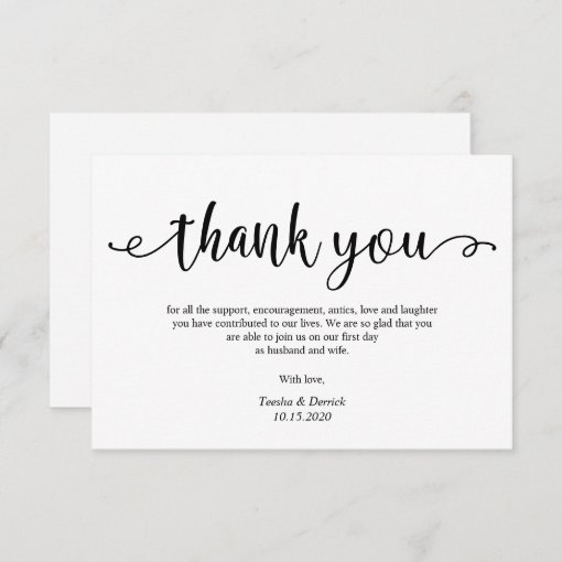 Rustic black script, Wedding Thank you Enclosure Card | Zazzle