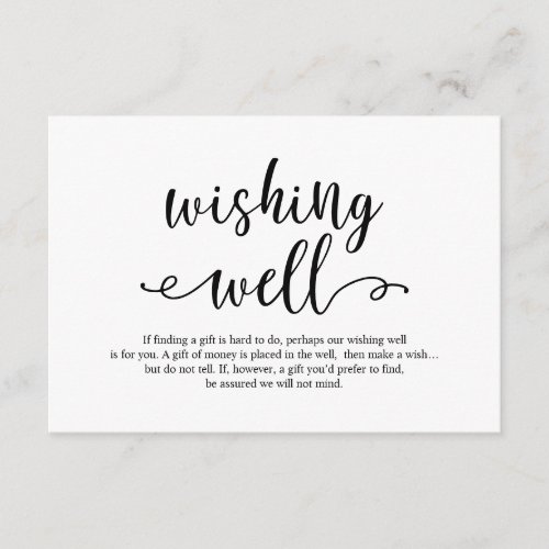 Rustic black script Wedding Wishing Well Enclosure Card