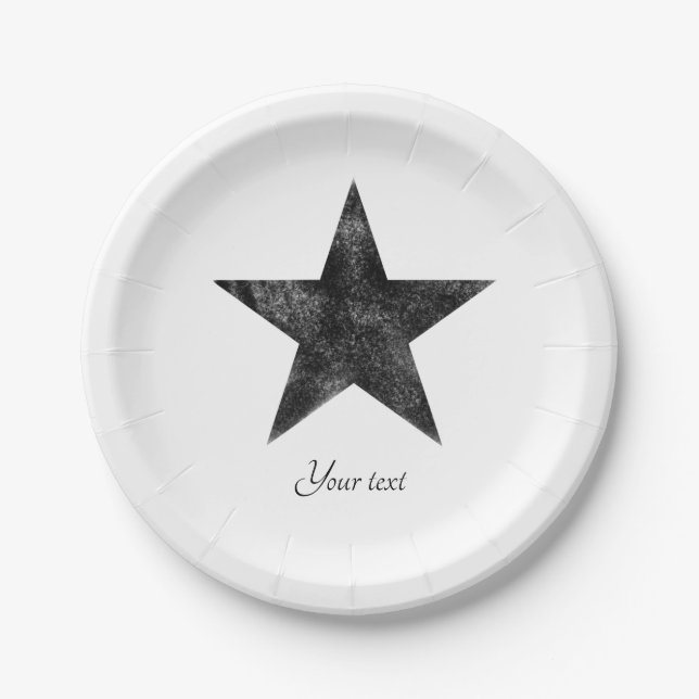Rustic black star personalized paper plates (Front)