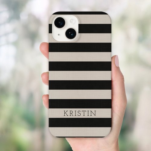 Rustic Black Stripes Monogrammed Case_Mate iPhone 14 Case