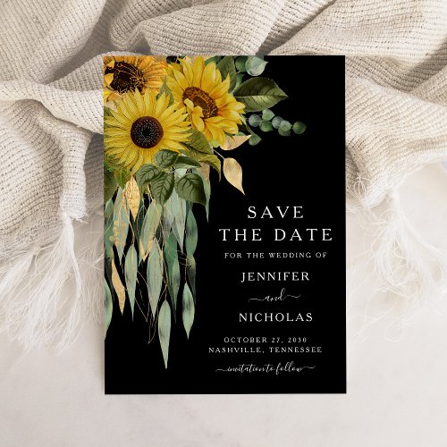 Rustic Black Sunflowers Floral  Save The Date