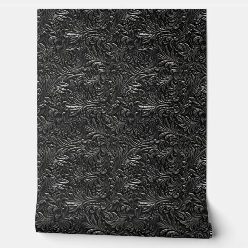 Rustic black tooled leather  wallpaper 