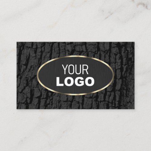 Rustic Black Tree Bark Grain Oval Gold Border Logo Business Card