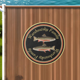 Rustic Black Trout  Fisherman Lake House Outdoor Rug