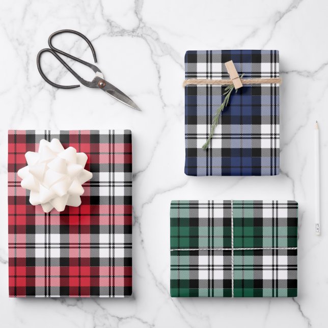 Rustic Black Watch Tartan Plaid Christmas Wrapping Paper Sheets (Front)