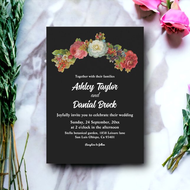 Rustic Black | Watercolor Floral | Elegant Wedding Invitation (Creator Uploaded)