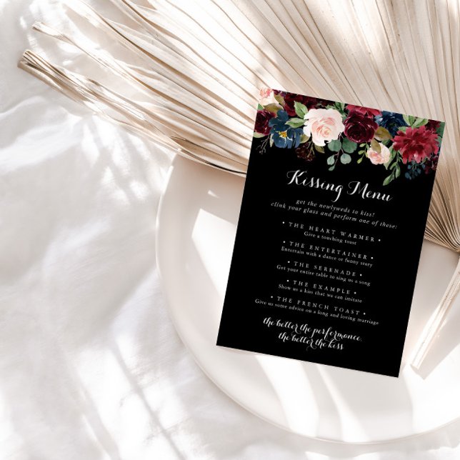 Rustic Black Wedding Kissing Menu Game Card (Creator Uploaded)