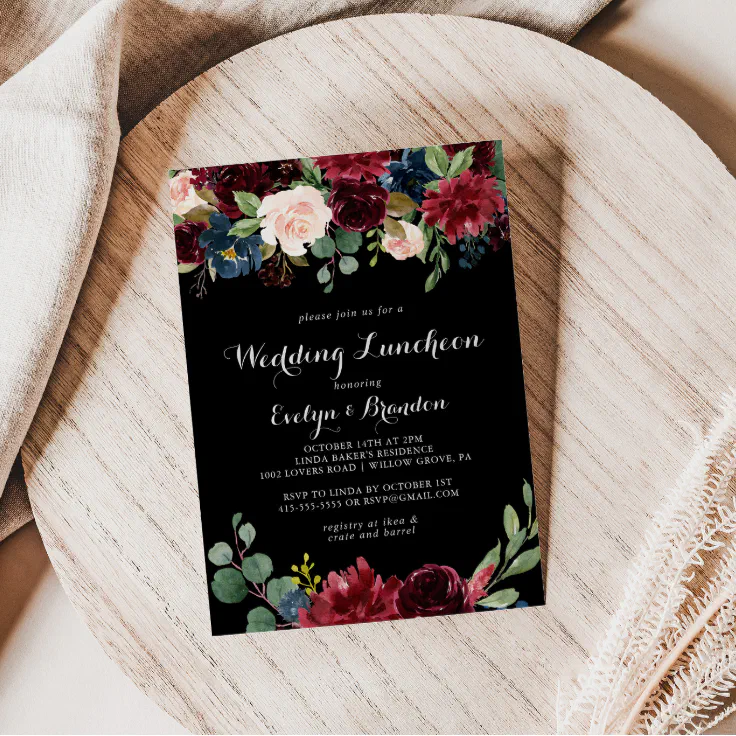 Rustic Black Wedding Luncheon Bridal Shower Invitation | Zazzle