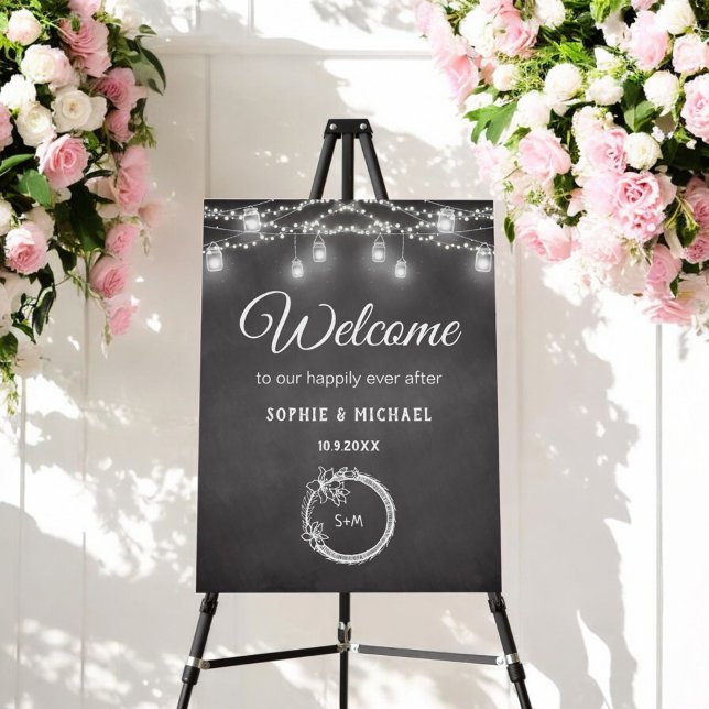 Rustic Black Wedding String Lights Mason Jar Foam Board (Creator Uploaded)
