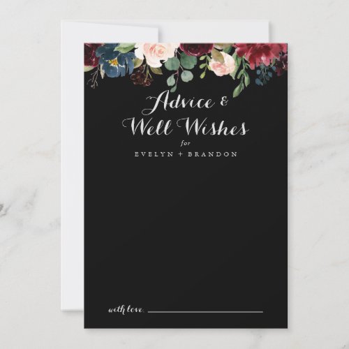 Rustic Black Wedding Well Wishes Advice Card