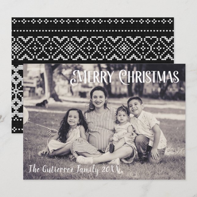 Rustic Black & White 1 Photo Christmas Card (Front/Back)