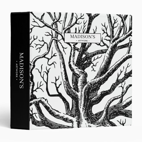 Rustic Black  White Abstract Tree Artwork Album 3 Ring Binder