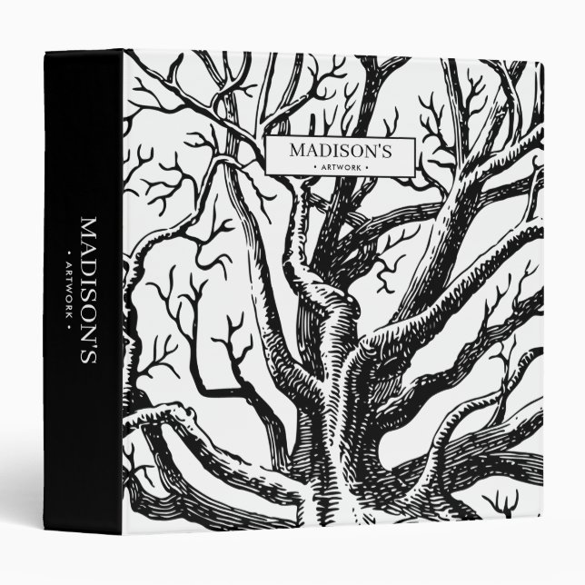 Rustic Black & White Abstract Tree Artwork Album 3 Ring Binder (Front/Spine)