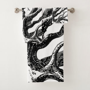 Rustic Black & White Abstract Tree Branches Bath Towel Set