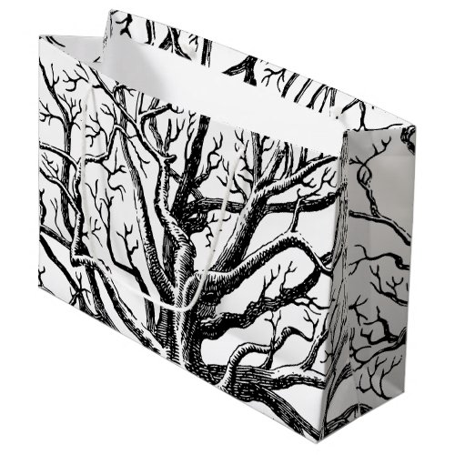 Rustic Black  White Abstract Tree Branches Large Gift Bag