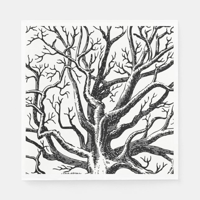 Rustic Black & White Abstract Tree Branches Napkins (Front)