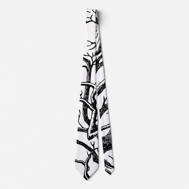 Rustic Black & White Abstract Tree Branches Neck Tie (Front)
