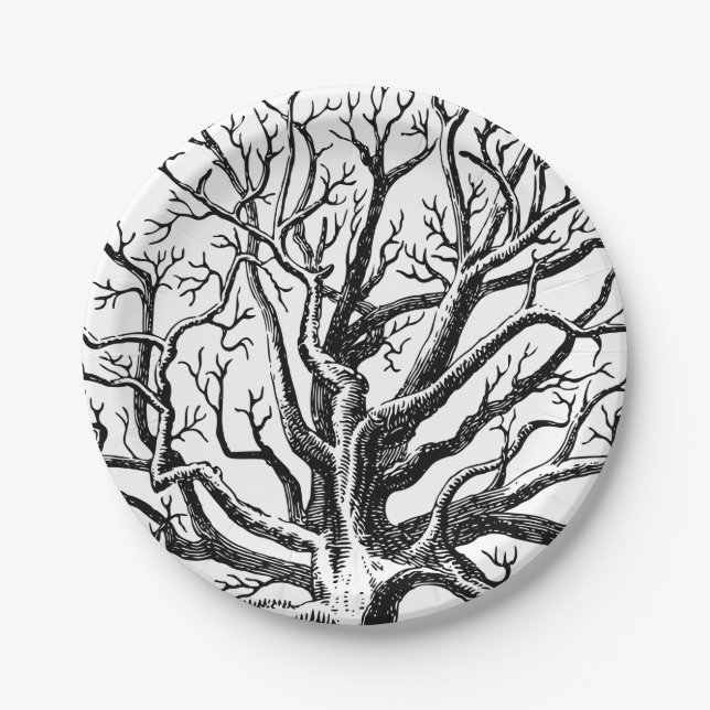 Rustic Black & White Abstract Tree Branches  Paper Plates (Front)