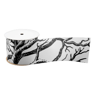 Rustic Black & White Abstract Tree Branches Satin Ribbon