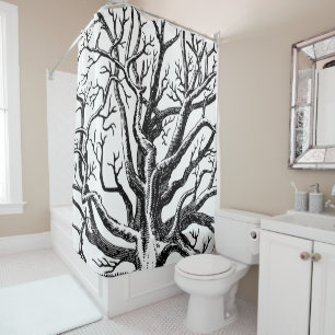Rustic Black & White Abstract Tree Branches Shower Curtain