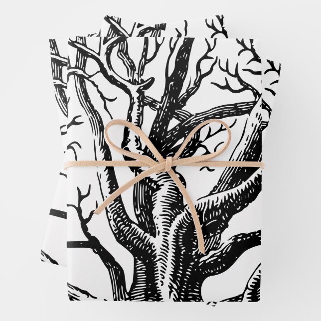 Rustic Black & White Abstract Tree Branches Wrapping Paper Sheets (In situ)