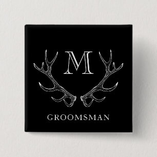 Rustic Black & White Antler Custom Groomsmen Gift Button