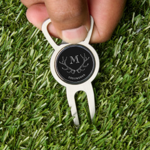 Rustic Black & White Antler Custom Groomsmen Gift Divot Tool