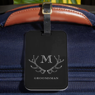 Rustic Black & White Antler Custom Groomsmen Gift Luggage Tag
