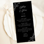 Rustic Black & White Botanical Wedding Menu Card<br><div class="desc">This lovely wedding reception menu card features a chic black background with hand-drawn wildflowers and elegant typography in white. Together these elements create an rustic yet elegant wedding menu that would be perfect for a romantic wedding any time of the year. This design coordinates with our Rustic Wildflowers wedding suite....</div>