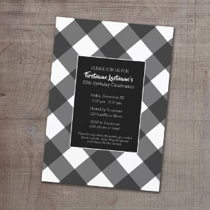 Rustic Black & White Buffalo Check Birthday Party Invitation