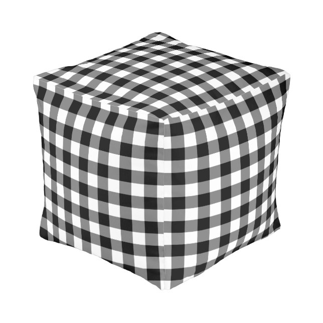 Rustic Black White Buffalo Check Pattern Pouf (Angled Front)