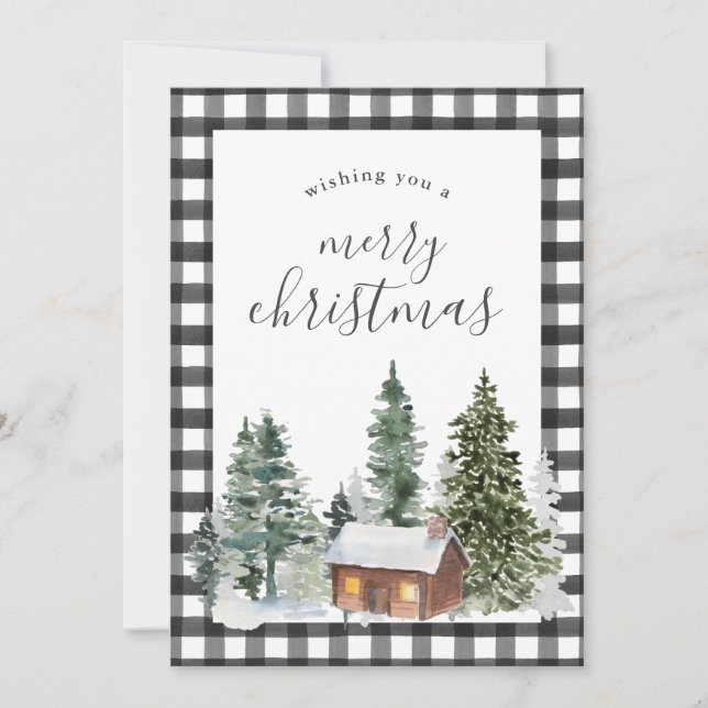 Rustic Black White Buffalo Check Plaid Christmas Holiday Card (Front)