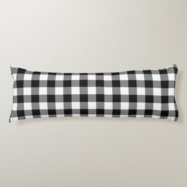 Rustic Black White Buffalo Checks Plaid Body Pillow (Front)