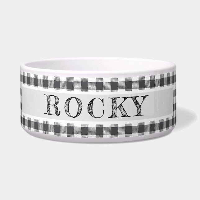 Rustic Black & White Buffalo Lumberjack Plaid Bowl (Front)