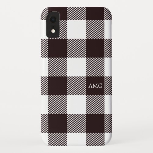 Rustic Black  White Checker Tartan Plaid Monogram iPhone XR Case