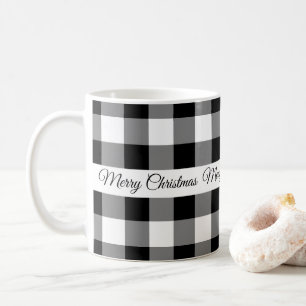 Rustic Black White Checkered Merry Christmas Coffee Mug