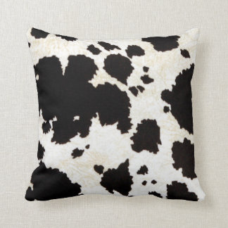 Rustic Black White Cow Skin Throw Pillow