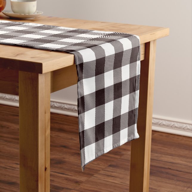 Rustic Black & White Flannel Plaid Pattern Short Table Runner (In Situ)