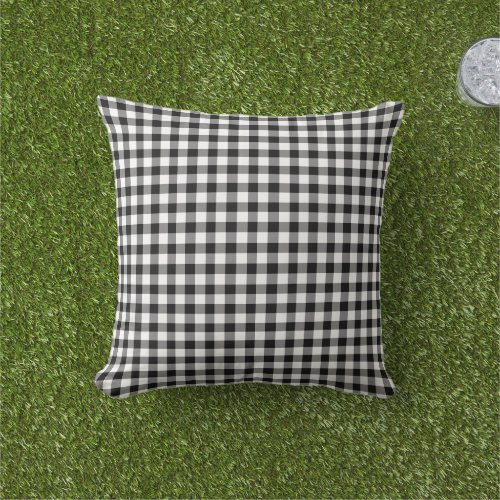 Rustic Black White Gingham Checked Pattern Outdoor Pillow
