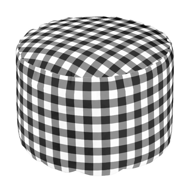 Rustic Black White Gingham Pattern Pouf (Angled Front)