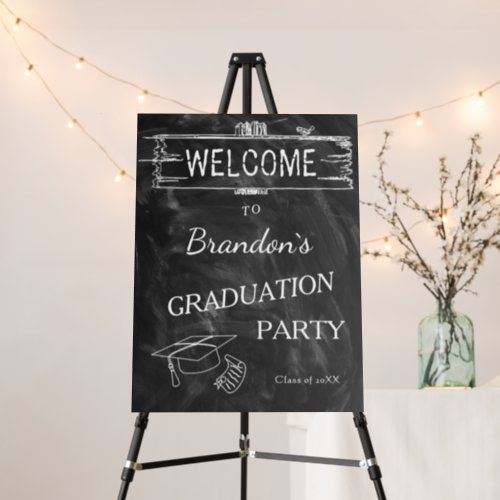 Rustic Black White Graduation Party Welcome Sign