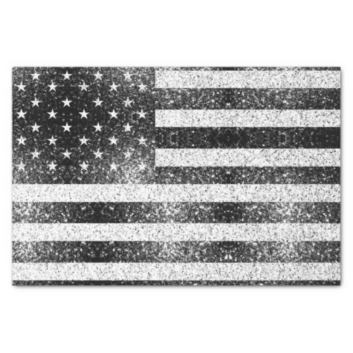 Rustic Black White Gray Sparkles USA flag  Tissue Paper