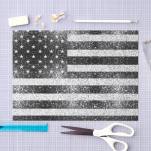 Rustic Black White Gray Sparkles USA flag Tissue Paper