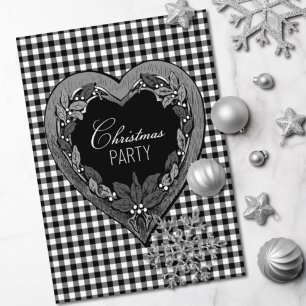 Rustic Black White Heart Christmas Party Invitation
