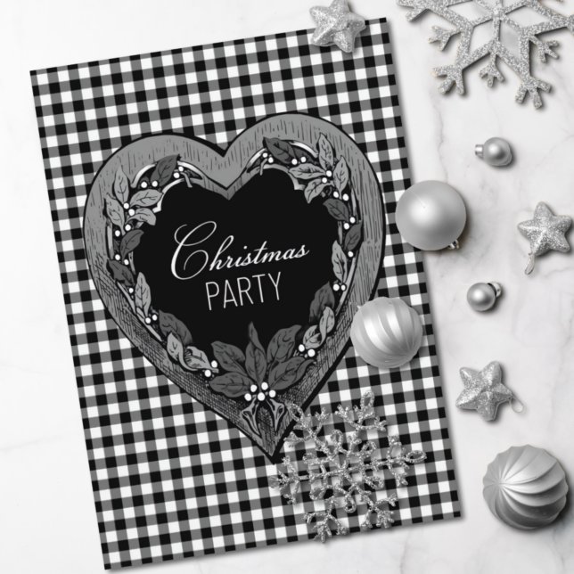 Rustic Black White Heart Christmas Party  Invitation (Creator Uploaded)