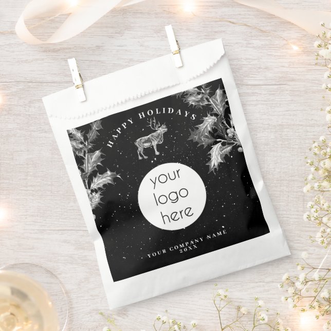 Rustic Black White Holiday Business Logo Christmas Favor Bag (Clipped)