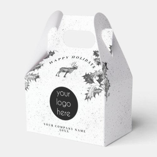 Rustic Black White Holiday Business Logo Christmas Favor Boxes