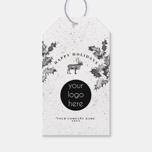 Rustic Black White Holiday Business Logo Christmas Gift Tags