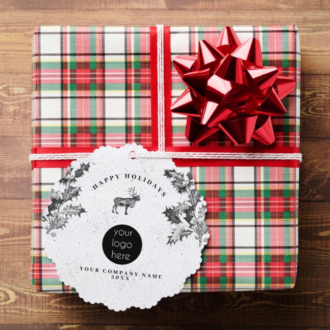 Rustic Black White Holiday Business Logo Christmas Ornament Card (Insitu (Gift))