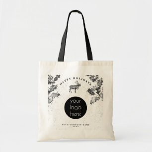 Rustic Black White Holiday Business Logo Christmas Tote Bag